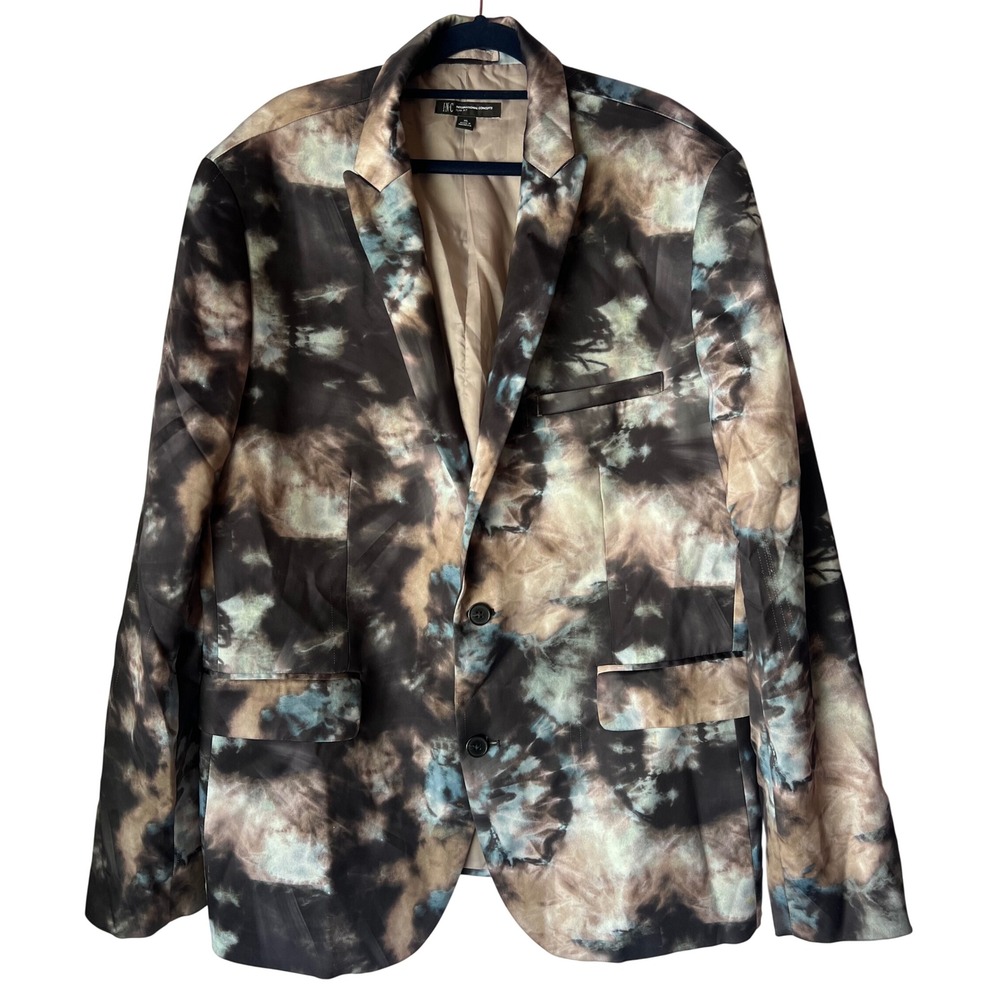 INC International Concepts Mens XL Slim Fit Blazer Tie Dye Black Brown Blue